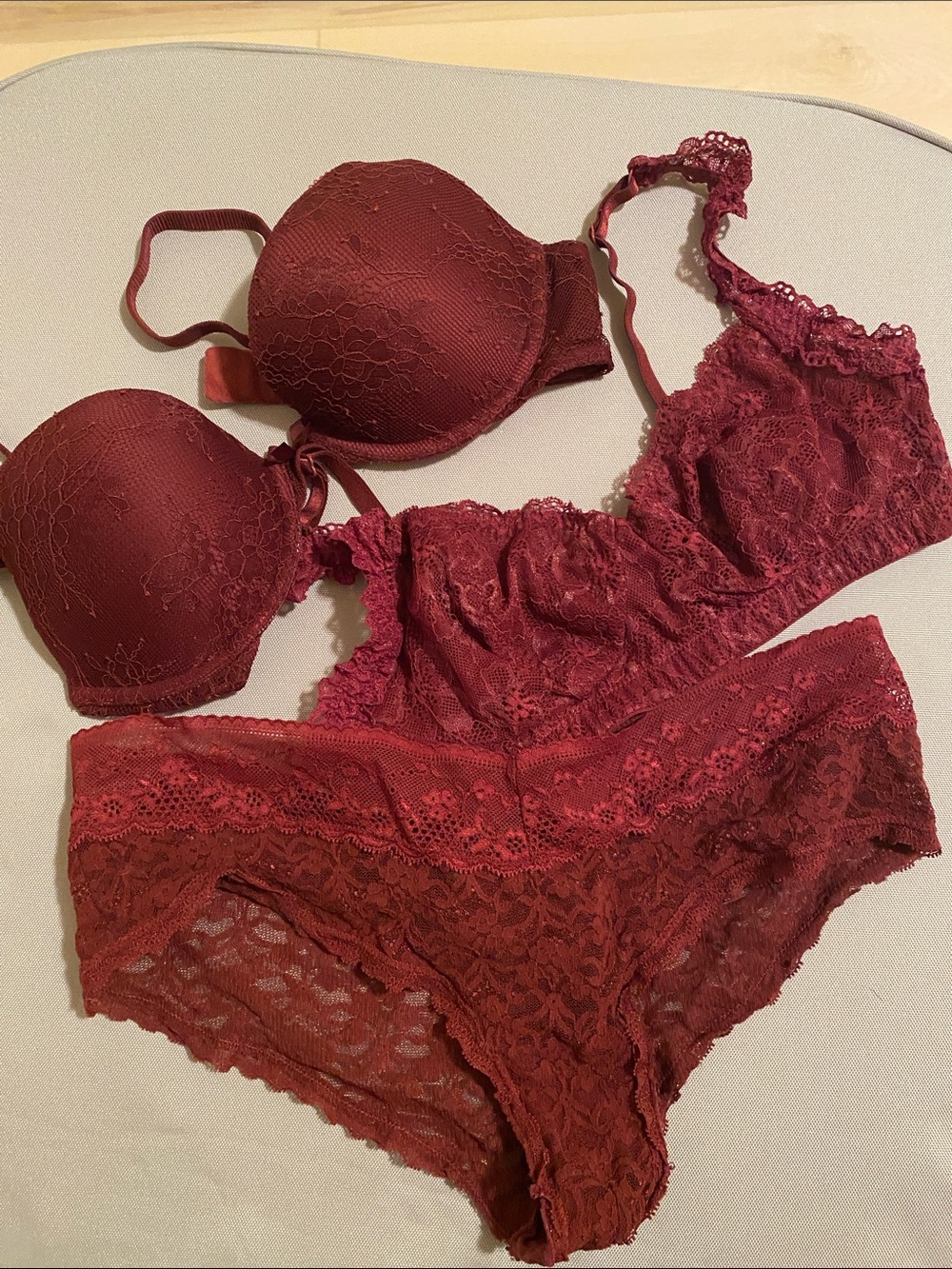 aerie Lace Bra, Bralette and Panty Set - Burgundy NWOT